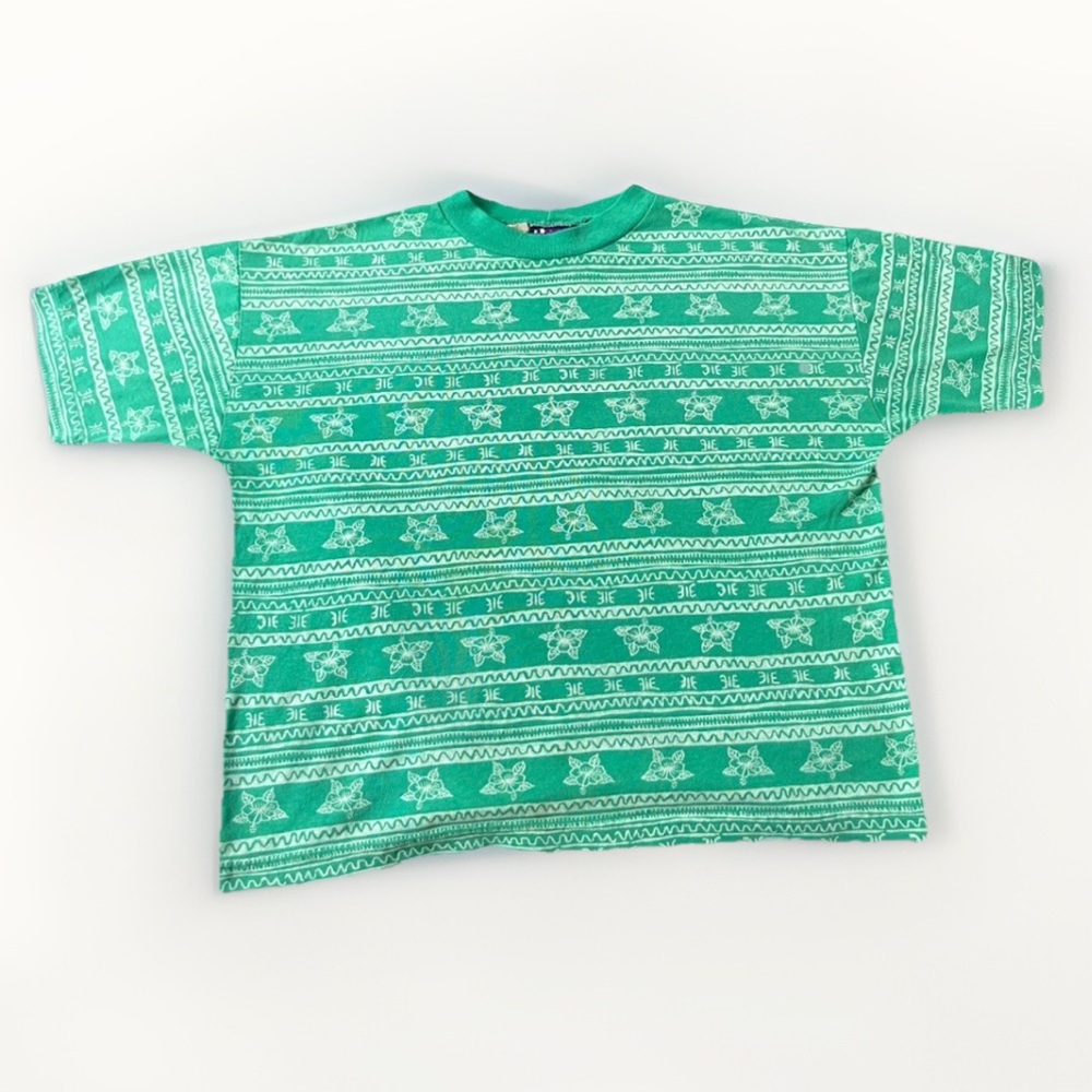 Vintage Pro Spirit Cropped Surf Tee 90s Hawaiian Skater Aztec Hibiscus Print Med